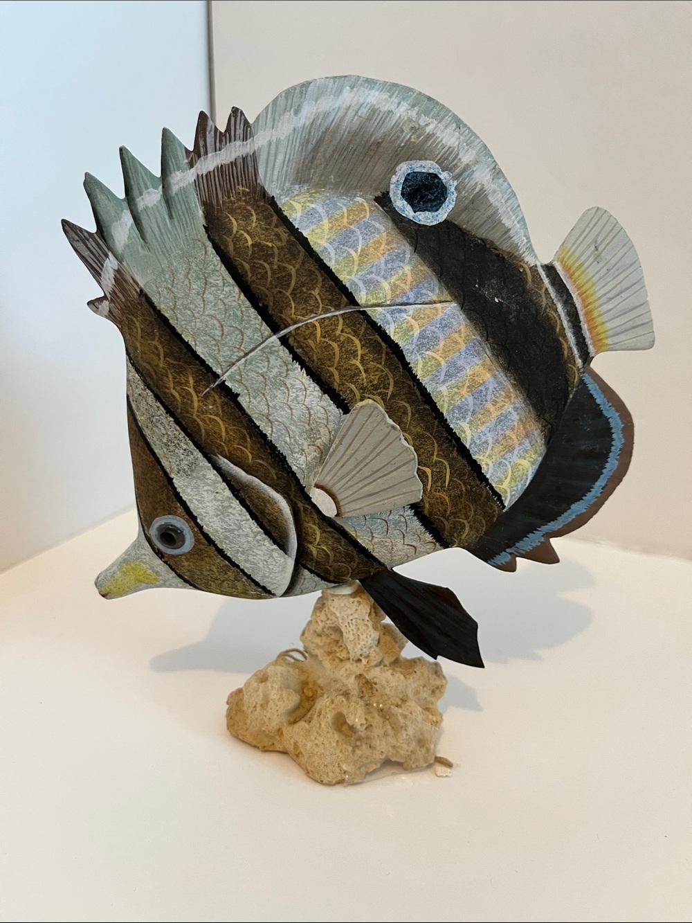Striped Tropical Fish Table Accent - Brown, Black & Blue Decorative Figurine